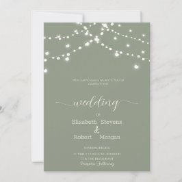 Invitación Luces de Cuerda Simples Bodas Verde Salvia