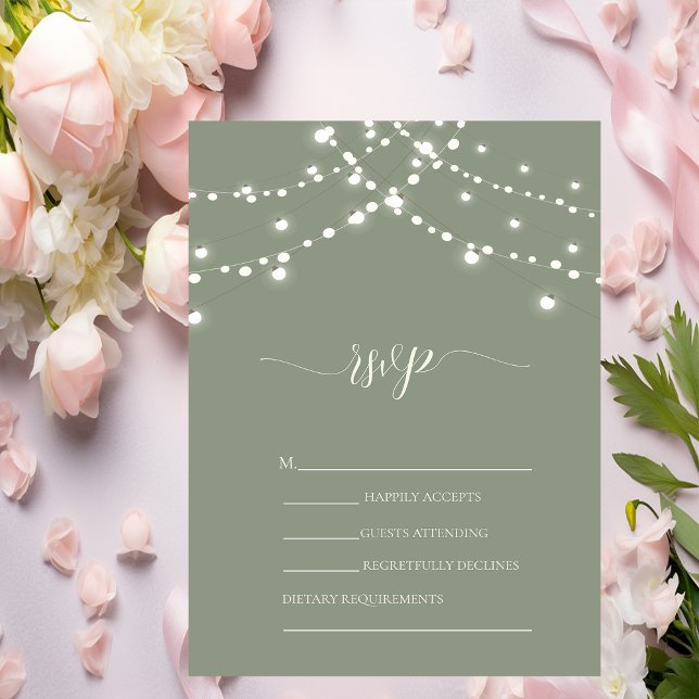 Invitación Luces de Cuerda Simples Verde Salvia RSVP Boda   (Subido por el creador)