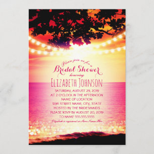 Invitación Luces de cuerda Sunset Tropical Beach Bridal