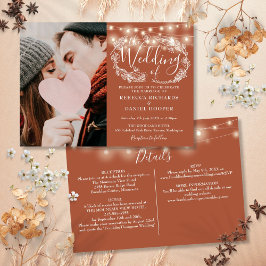 Invitación Luces de Cuerda Terracota Foto Boda Todo en Uno