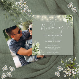 Invitación Luces de Cuerda Verde Salvia Floral Boda Fotográfi