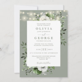 Invitación Luces de Cuerda Verde Salvia Floral Todo en Uno Bo