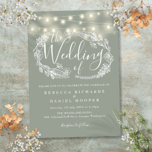 Invitación Luces de Cuerda Verde Salvia Guión Boda