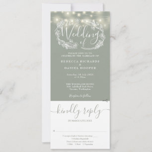 Invitación Luces de Cuerda Verde Salvia Todo en Uno para Boda