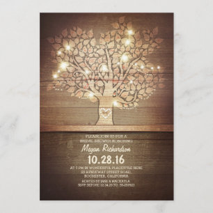 Invitación Luces de cuerda y ducha rústica de novia en árbol