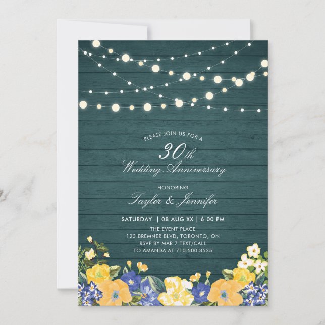 Invitación Luces de Cuerda y Madera | 30º Aniversario de Boda (Anverso)