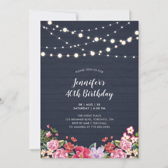 Invitación Luces de Cuerda y Madera | Fiesta de Cumpleaños de (Anverso)