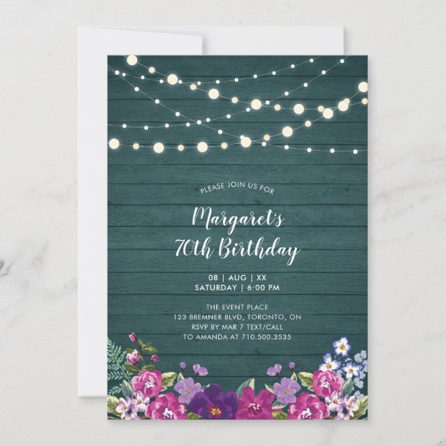 Invitación Luces de Cuerda y Madera | Fiesta de Cumpleaños de (Anverso)