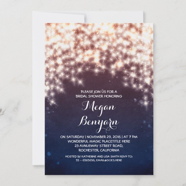 Invitación luces de cuerdas azules reales la ducha de novia i (Anverso)