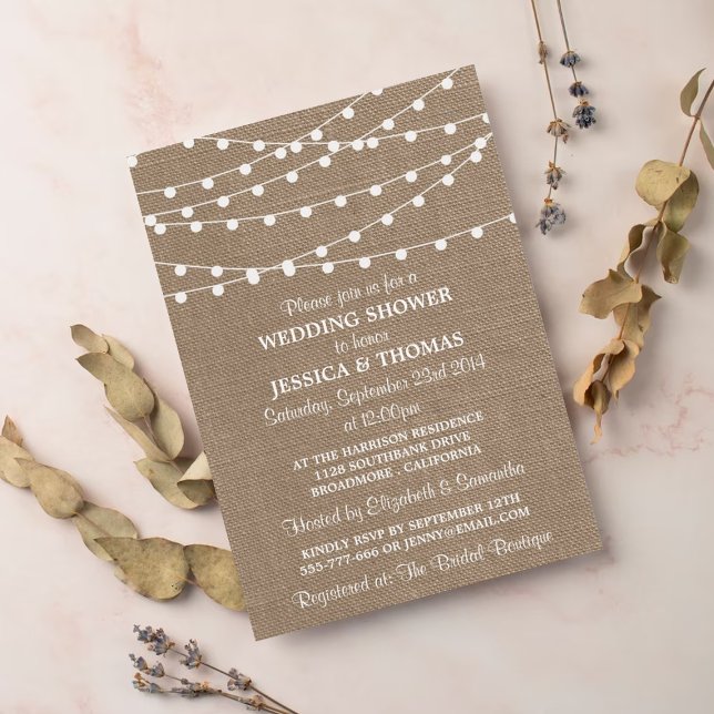 Invitación Luces de cuerdas blancas, ducha de bodas rústicas (Subido por el creador)