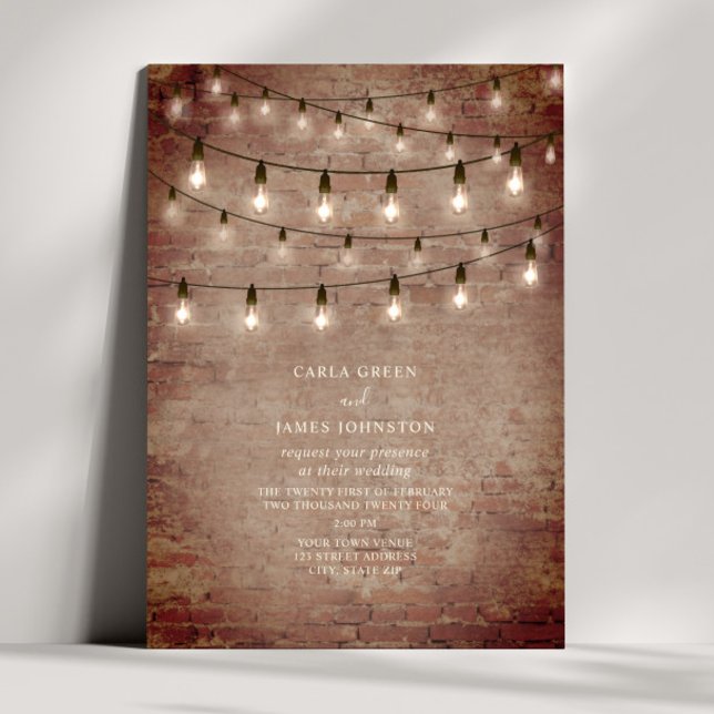 Invitación Luces de cuerdas Boda de ladrillo industrial vinta (Subido por el creador)