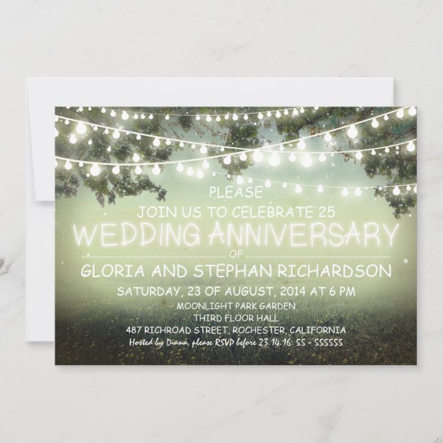 Invitación luces de cuerdas brillantes aniversario boda INVIT (Anverso)