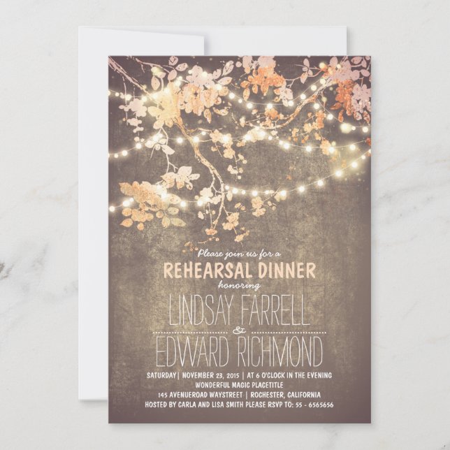 Invitación Luces de cuerdas cena de ensayo bonita y elegante (Anverso)