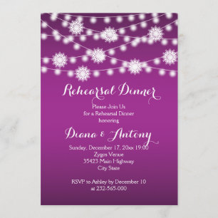 Invitación Luces de cuerdas, copos de nieve boda ensayo cena