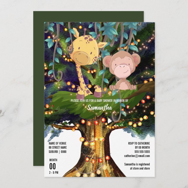 Invitación Luces de cuerdas de árbol de la selva tropical del (Anverso / Reverso)