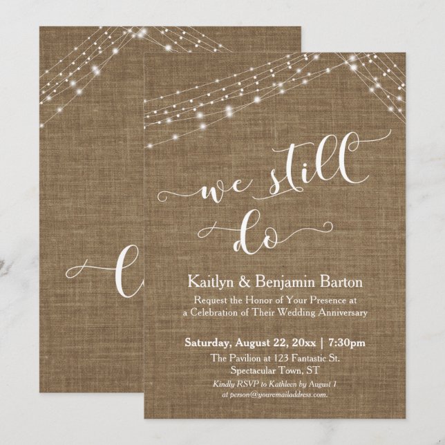 Invitación Luces de Cuerdas de Arpillera Aniversario que Toda (Anverso / Reverso)