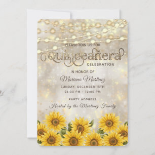 Invitación Luces de cuerdas de girasol campestre Quinceañera