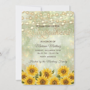 Invitación Luces de cuerdas de girasol campestre Quinceañera