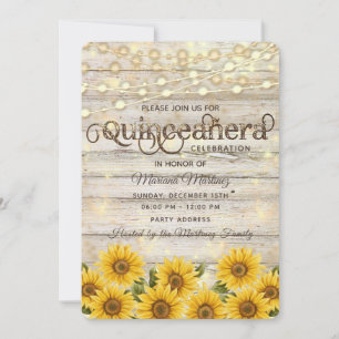 Invitación Luces de cuerdas de girasol campestre Quinceañera