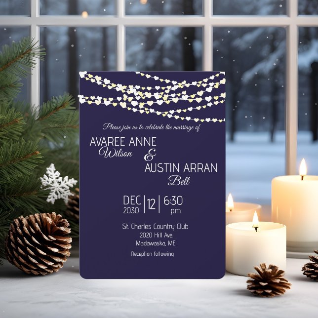 Invitación Luces de cuerdas de plata de oro azul marino (Subido por el creador)