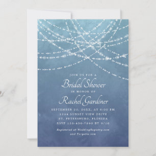 Invitación Luces de cuerdas Dusty Blue Bridal Shower