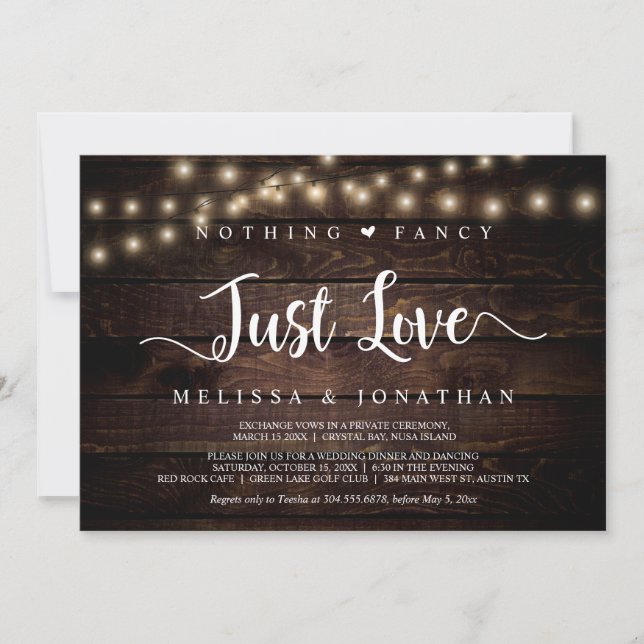 Invitación Luces de cuerdas, Elopement, Nothing Fancy Just Lo (Anverso)