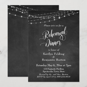 Invitación Luces de Cuerdas en Pizarra Cena de Ensayo de Boda