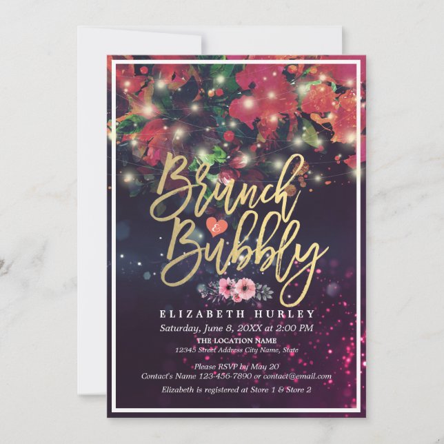 Invitación Luces de cuerdas florales de la ducha de novia Bru (Anverso)