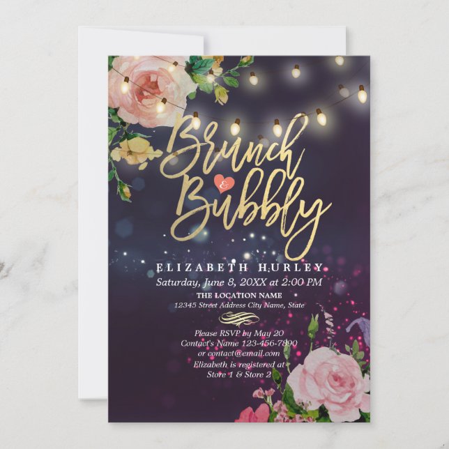 Invitación Luces de cuerdas florales de la ducha de novia Bru (Anverso)