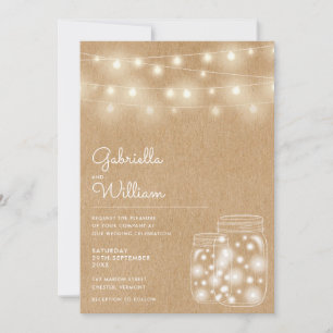 Invitación Luces de Cuerdas Frascos de Mason Boda Rústica Kra