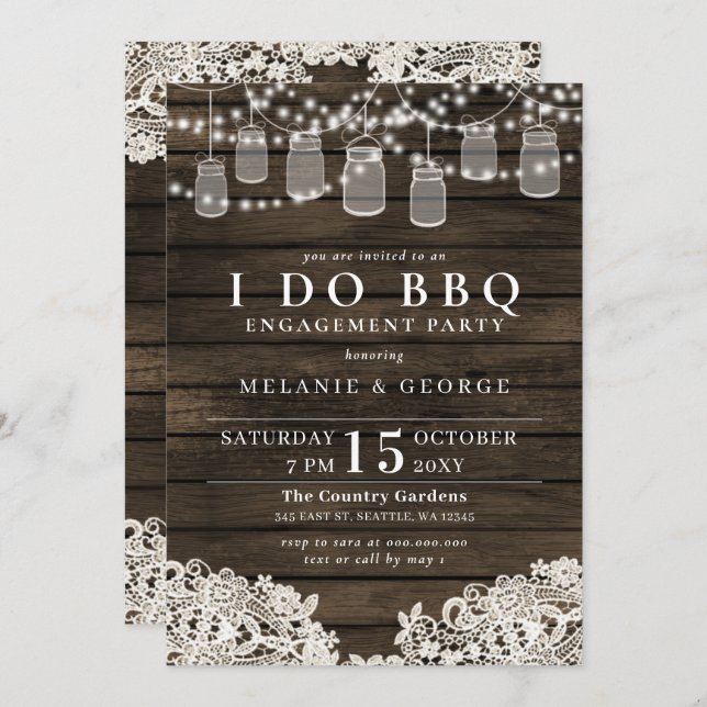 Invitación Luces de cuerdas Mason Jars I DO BBQ Couples Showe (Anverso / Reverso)