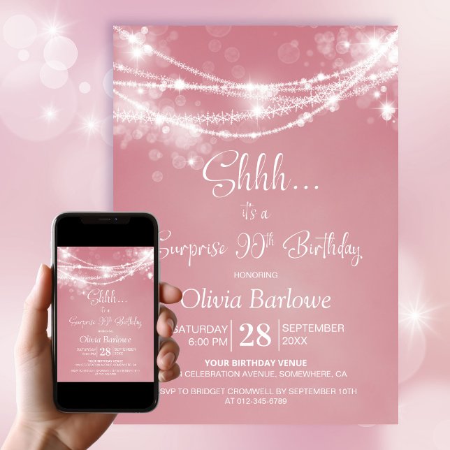 Invitación Luces de cuerdas rosadas Sorpresa fiesta de cumple (Subido por el creador)