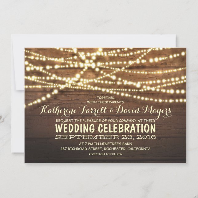 Invitación Luces de cuerdas rusas y Boda de madera (Anverso)