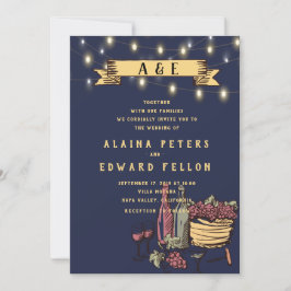 Invitación Luces de Cuerdas Rústicas para Bodas en Viñedos