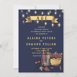 Invitación Luces de Cuerdas Rústicas para Bodas en Viñedos