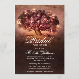 Invitación Luces de cuerdas viejos roble rústico ducha de nov