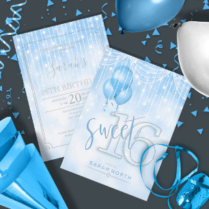 Invitación Luces de cuerdas y globos dulces 16 Lt. Blue ID473