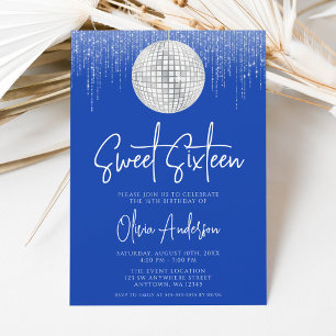 Invitación Luces de Disco Royal Azul Plateado Sweet 16
