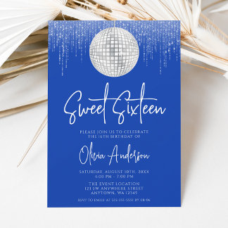 Invitación Luces de Disco Royal Azul Plateado Sweet 16