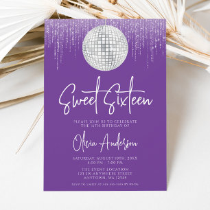 Invitación Luces de Disco Royal Purple Plateado Sweet 16