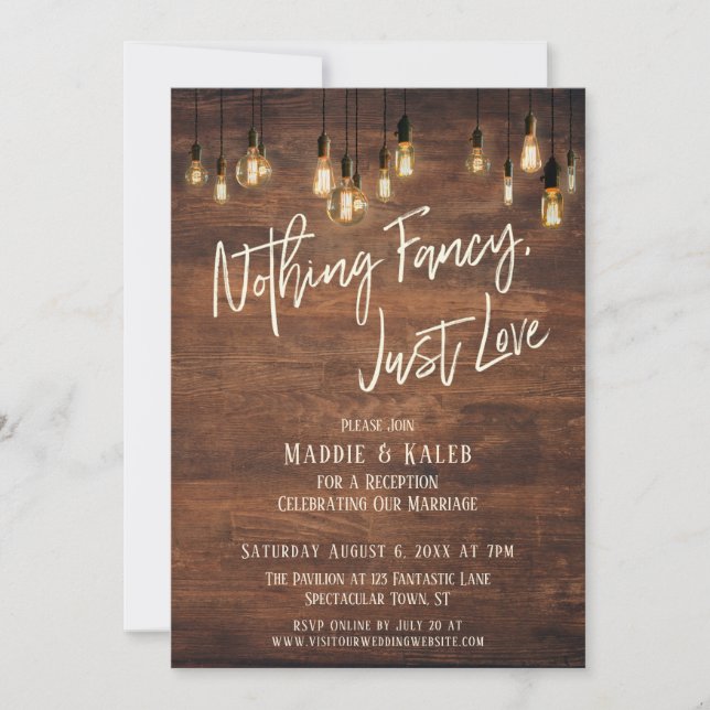 Invitación Luces de Edison de pared marrones Nada lujoso solo (Anverso)