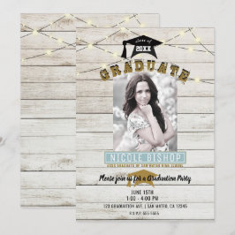 Invitación Luces de encaje de madera blanca Fiesta de graduac