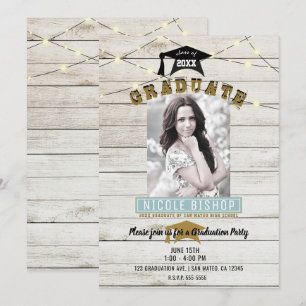 Invitación Luces de encaje de madera blanca Fiesta de graduac