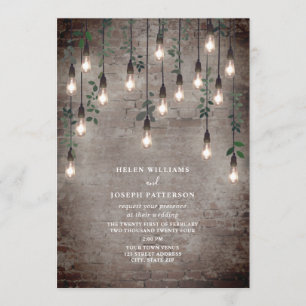 Invitación Luces de época Boda botánico de ladrillo industria