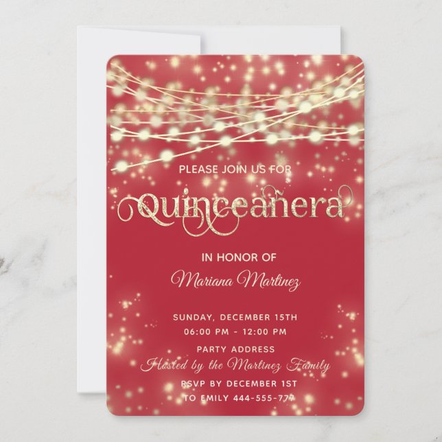 Invitación Luces de estilo rojo y elegante (Anverso)