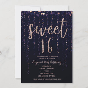 Invitación Luces de Estrella Encantadas Moradas y Doradas Fie