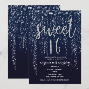 Invitación Luces de Estrella Encantadas Plateadas y Azules pa