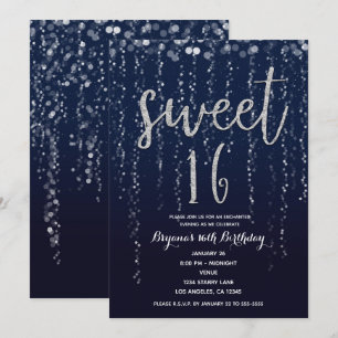 Invitación Luces de Estrella Encantadas Plateadas y Azules pa