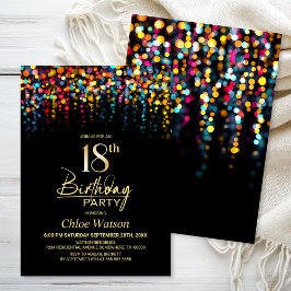 Invitación Luces de fiesta coloridas con bokeh para cumpleaño