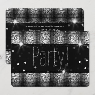 Invitación Luces de fiesta con destellos negras y plateadas C